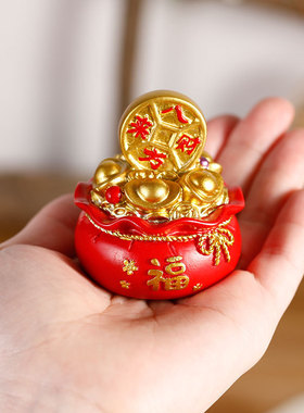 招财摆件聚盆好运钱袋树脂工艺品可爱摆件新年吉祥物办公室装饰品