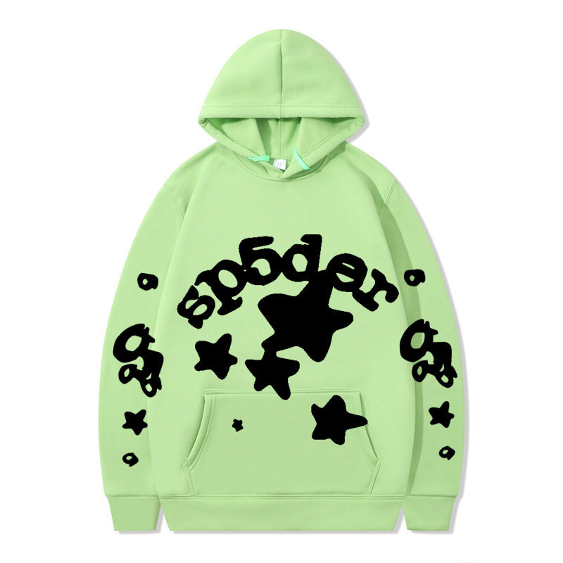 跨境 SP5DER蜘蛛网印花帽衫欧美潮牌大码宽松男女款连帽卫衣