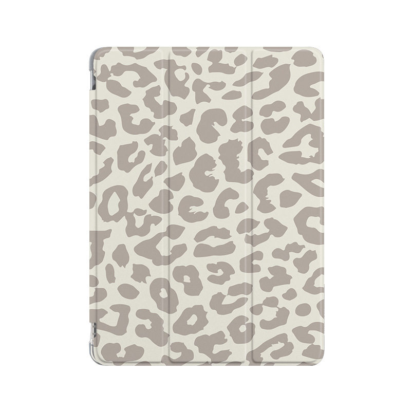 Grey Leopard Print iPad Case 10.2 Apple Air5 Transparent 10 Generation Support 10.9-inch 9.7 Tri-Fold Hair