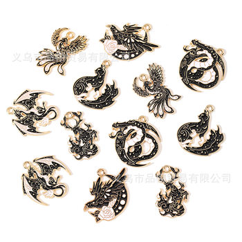 Cross-Border Personalized Dark Style Dragon and Phoenix Horror Funny Oil Dripping DIY Rose Phoenix Pendant Jewelry Accessories