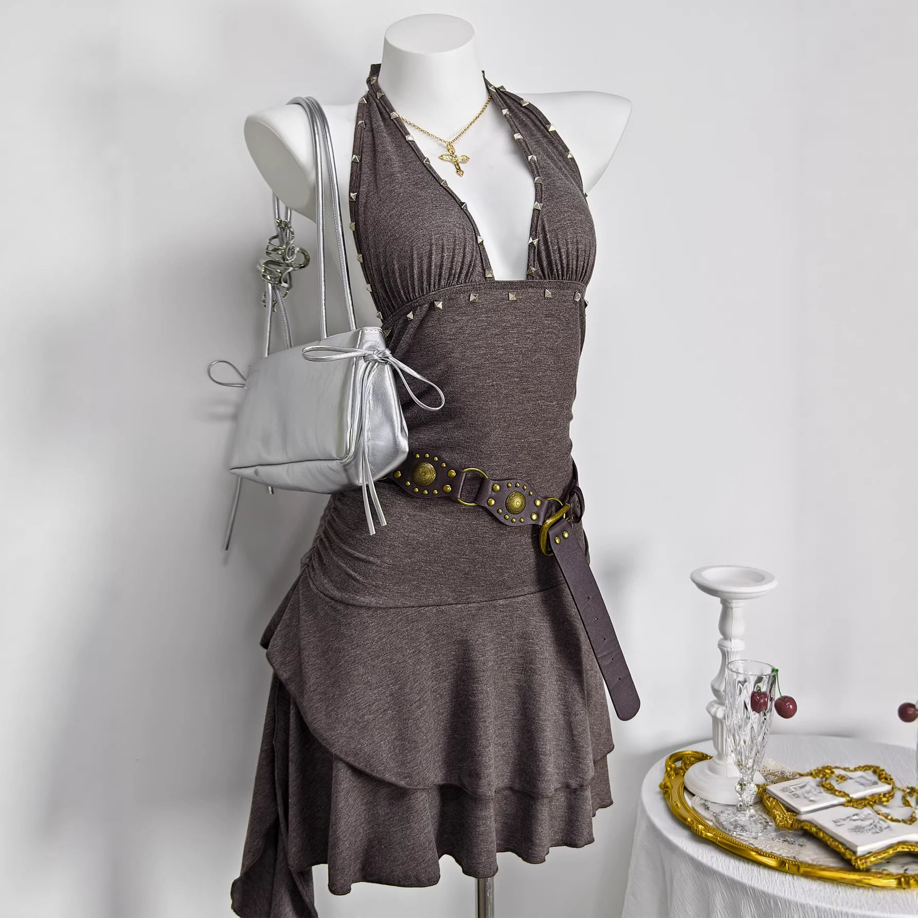 Summer Sleeveless Halter Dress Beaded Detail Sexy Style Perfect for Parties and Events Ready to Ship