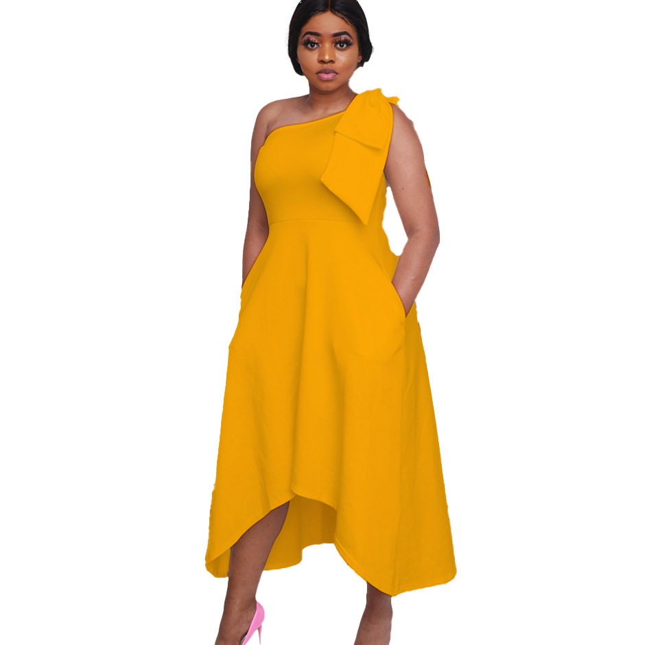 Plus Size Solid Color Elegant Bow Tie Party Dress Chic Commuter Style Perfect for Formal Occasions Wholesale Available