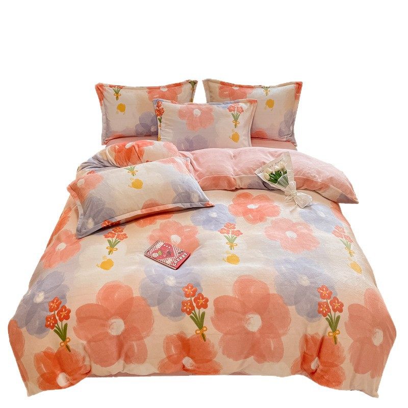 Class a Printed Milk Velvet Four-Piece Set Thickeneded Warm Velvet Set Quilt Cover Fleece-Lined Bed Four-Piece Set Nantong Home Textiles