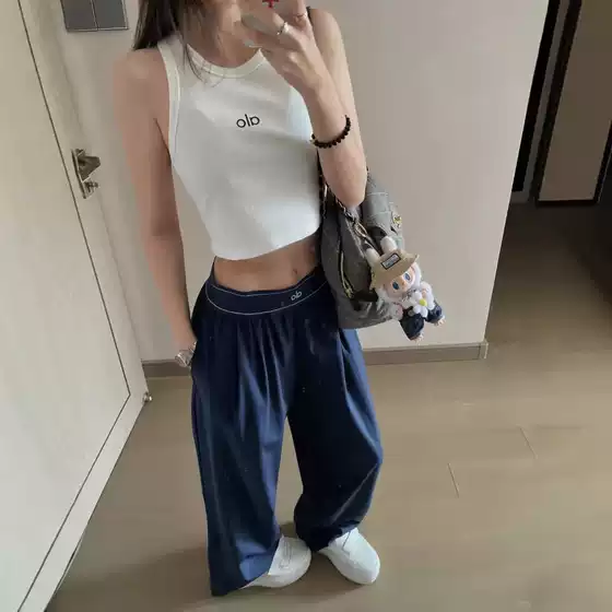 Summer Women's Alo Pants Thin Loose Casual Straight Yoga Sports Pants Wide Leg Pants Elastic Waist Quick-Drying Pants