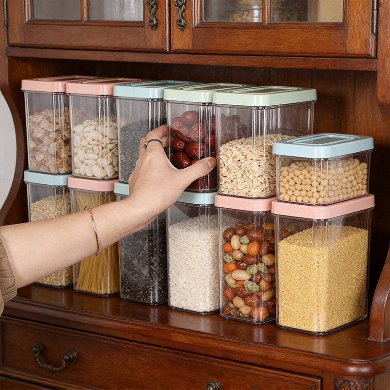 Kitchen Storage Tank Classic Coarse Grain Tank PET Material Transparent Large Diameter Easy Cleaning Storage Box Sealed Tank with Lid