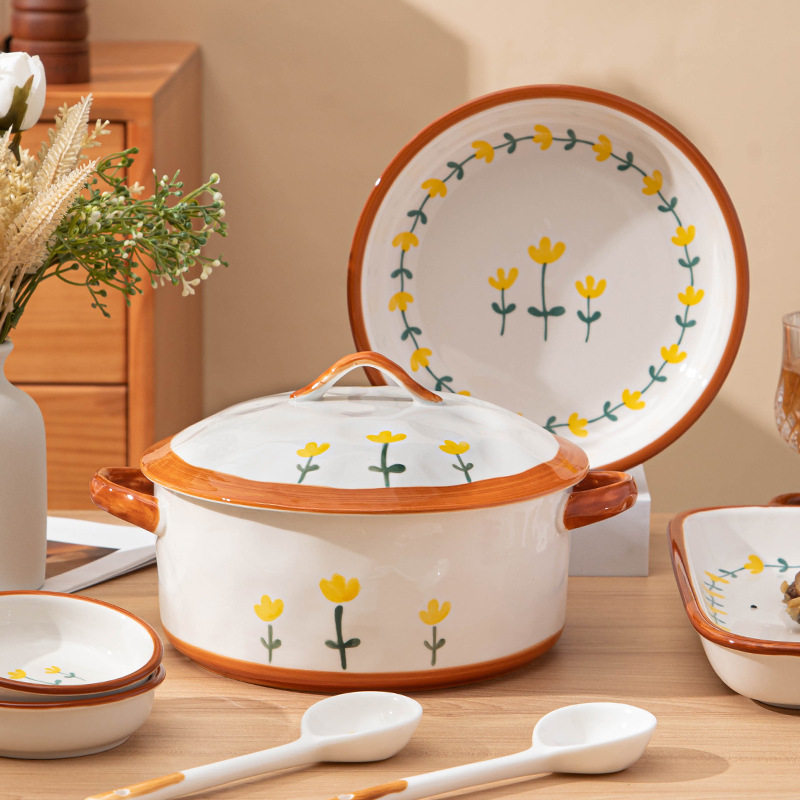 Japanese Style Bowl Ins High Color Value Household Creative Gift Ceramic Tableware suit Rice Bowl Plate Soup Bowl Ceramic Tableware