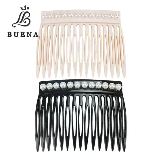 French Alexandre-Style Pea-Shaped Hair Comb with Exquisite Acetate Design, Hollow-Out Pointed Teeth, Pearl Inlay