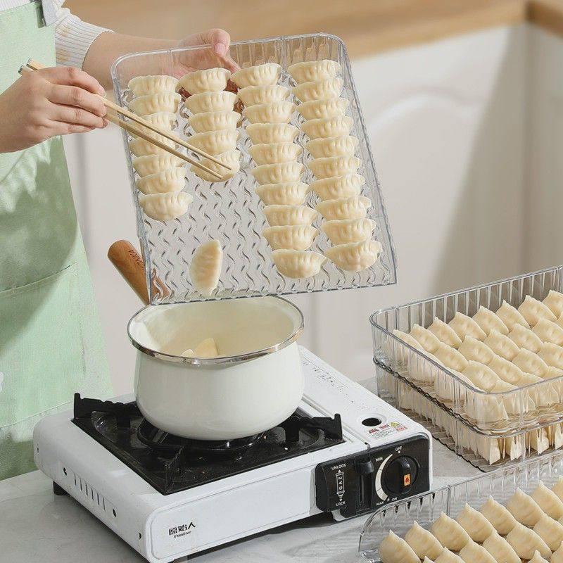 New Large-Capacity Quick-Frozen Special Tray Cover Curtain Household Storage Box Plastic Dumpling Box Narrow Edge Multi-Layer Dumpling Curtain