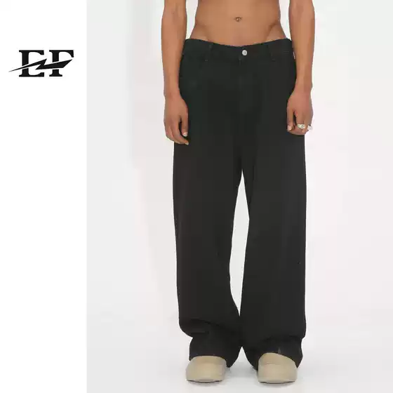 Ef Jeans |   Korean Style Loose Straight Versatile Jeans Men's Back Waist Elastic Band Casual Pants