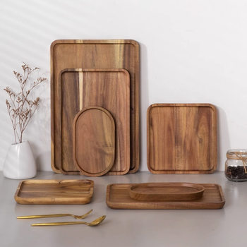 Wooden Acacia Solid Wood Plate Rectangular Tray Disc Japanese Tea Tray Bone Plate Dessert Fruit Plate Cake Wooden Plate