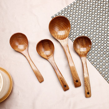 Kemu Soup Spoon Second Grade Wooden Old Paint Long Handle Wooden Spoon Home Kitchen Tableware Factory Wholesale