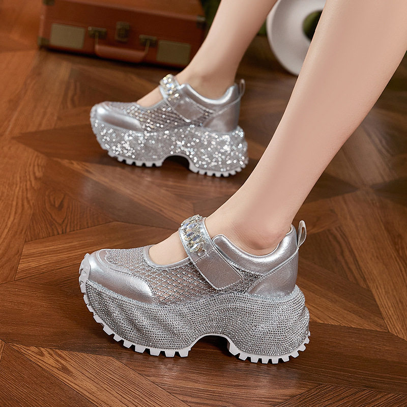 Sandal cao gót nữ hở mũi quai ngang đính đá gót siêu cao 10 cm — Bạc, Đen, Trắng