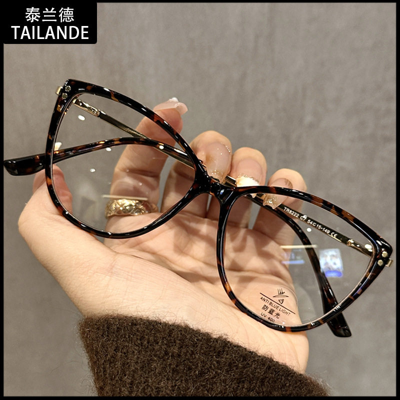 Cat's Eye Fashion Glasses Frame Women's Large Frame Plain Face Slimming Ultra Light Fashionable Eyes Frame Trendy Men's 8222