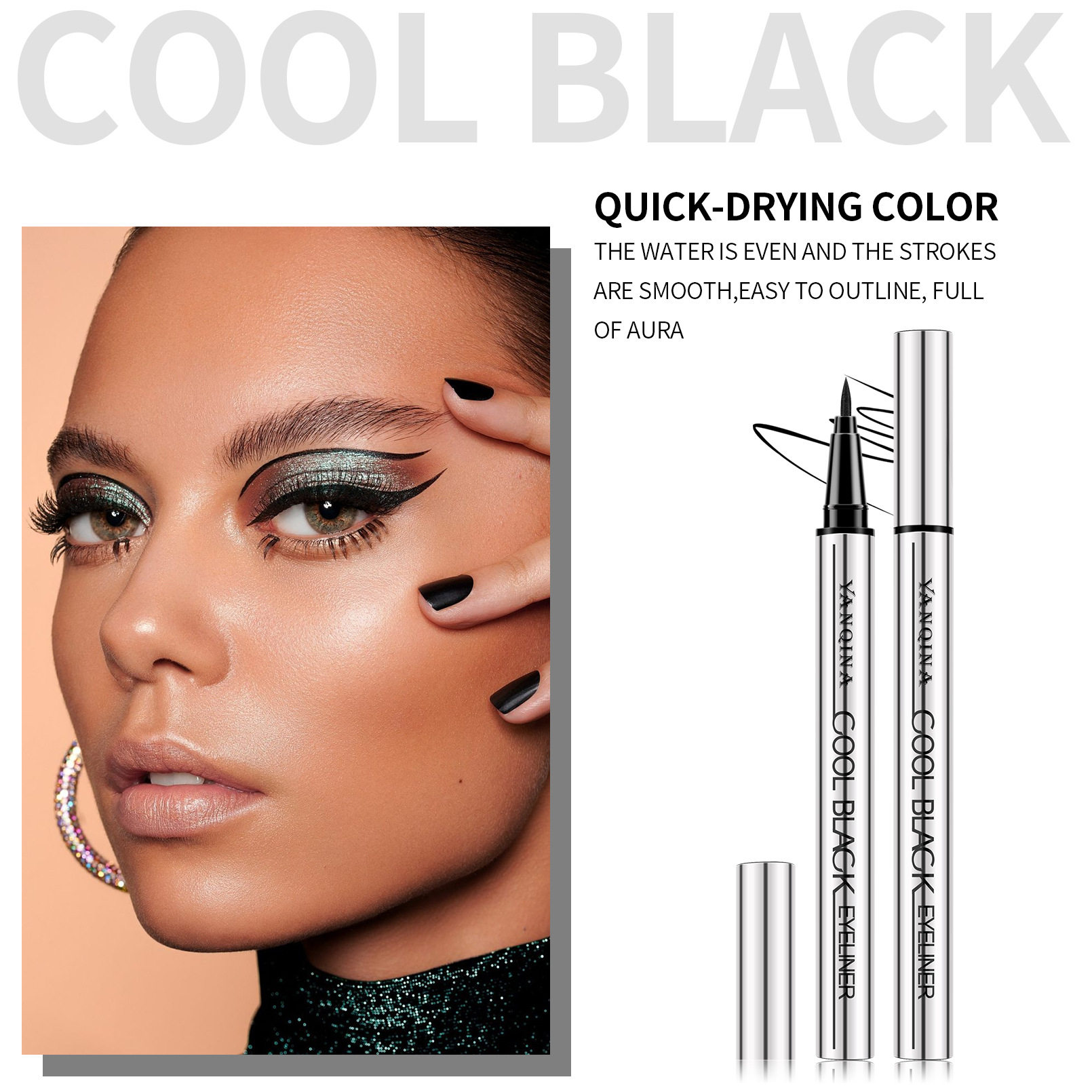 Yanqina Small Silver Tube Liquid Eyeliner Pen Non-Smudge Waterproof and Sweat-Proof Ultra-Fine Novice Eyeliner Gel Pen