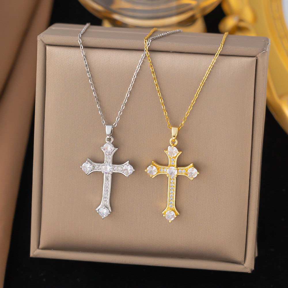 Cross-border New Zircon Diamond Cross Necklace Women's Niche Light Luxury High-end All-match Fashion Simple Collarbone Chain