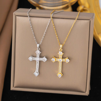 Cross-border New Zircon Diamond Cross Necklace Women's Niche Light Luxury High-end All-match Fashion Simple Collarbone Chain