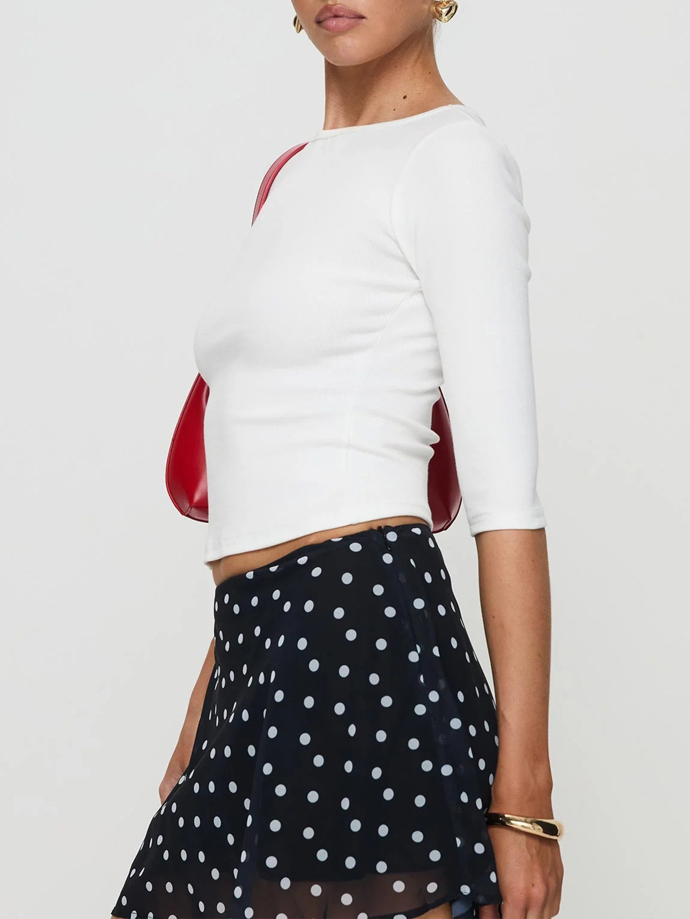 Slim Fit Light Blue Cropped Top 3 4 Sleeve Solid Color Sweet Style Spring Summer Womens Fashion Wholesale Available