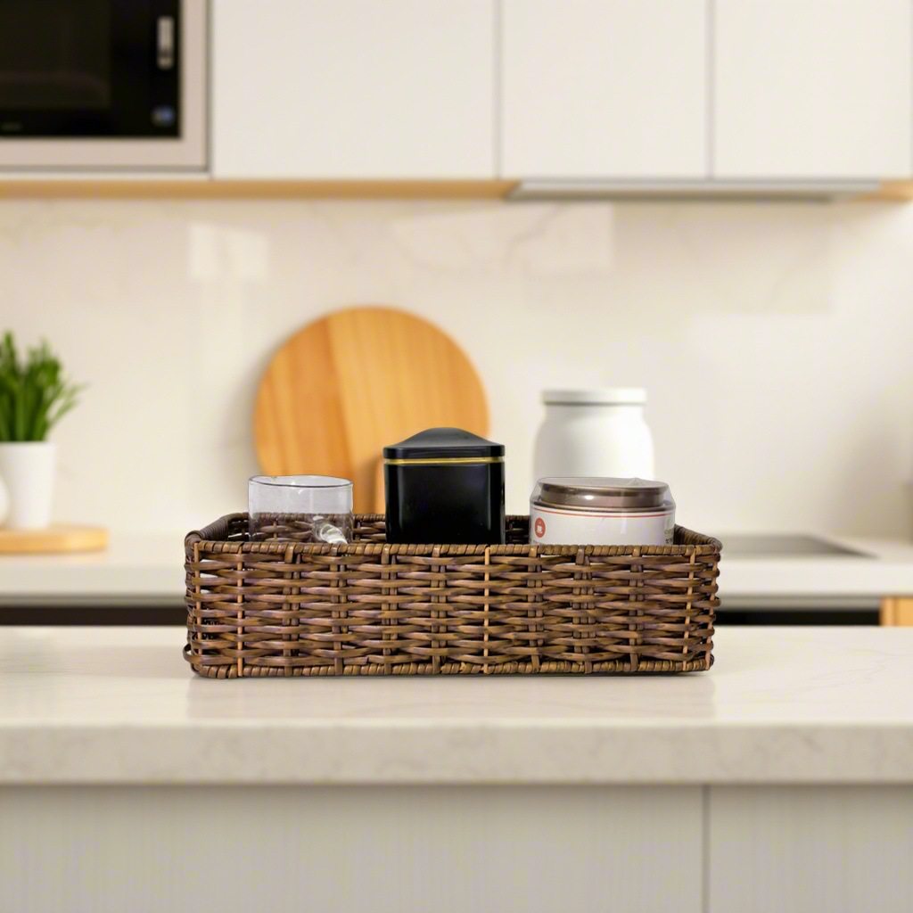 Imitation Rattan Kitchen Storage Box Hand-Woven Basket Desktop Snack Sundry Storage Box Cosmetics Storage Basket