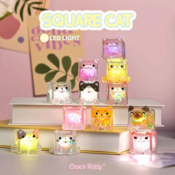 In-Stock Cube Stacking Cat Fun Glowing Night Light Blind Box Stress Relief Cute Girly Heart Office Figurine Decoration