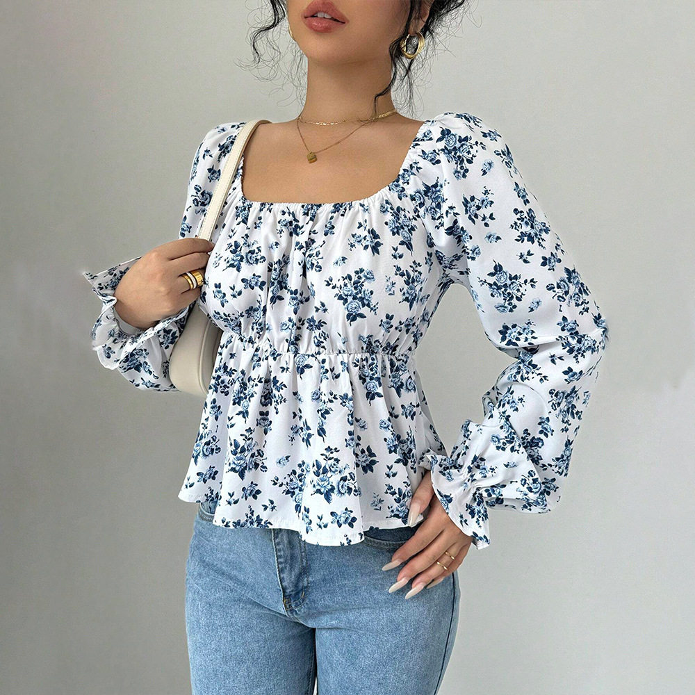 Floral Print Puff Sleeve T Shirt Fresh and Sweet Design Spring Summer Casual Wear Wholesale Available