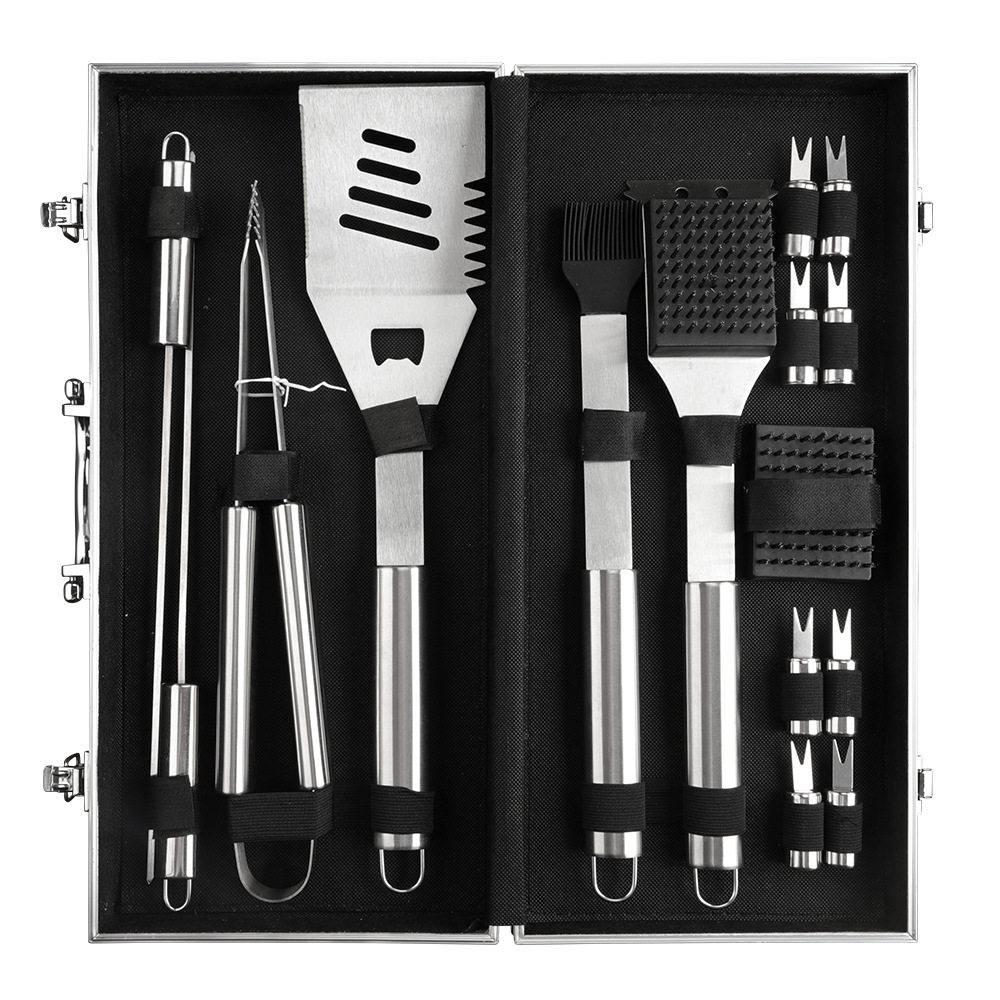 Outdoor barbecue 16 pieces stainless steel pipe handle grill suit bbq aluminum box barbecue tools portable suit in stock