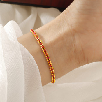 Benmingnian Titanium Steel Round Bead Golden Woven Red Rope Bracelet Girl's New Chinese Style Bracelet Light Luxury Exquisite Red Rope Bracelet