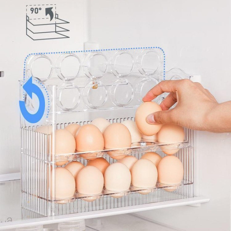 Automatic Flip Egg Storage Box Refrigerator Side Door Storage Rack Kitchen Egg Tray Storage Timing Egg Box