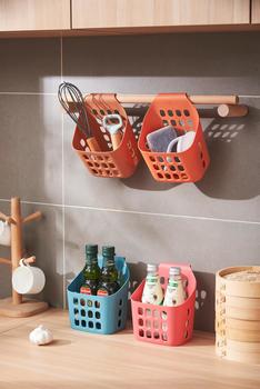 Punch-free wall-mounted bathroom small storage basket plastic hanging basket sundries finishing storage basket