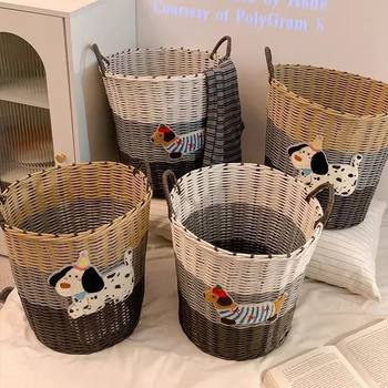 Dirty Clothes Basket Ins Large Capacity Cute Puppy Imitation Rattan Dirty Clothes Basket Bathroom Toy Laundry Basket Woven Storage Basket