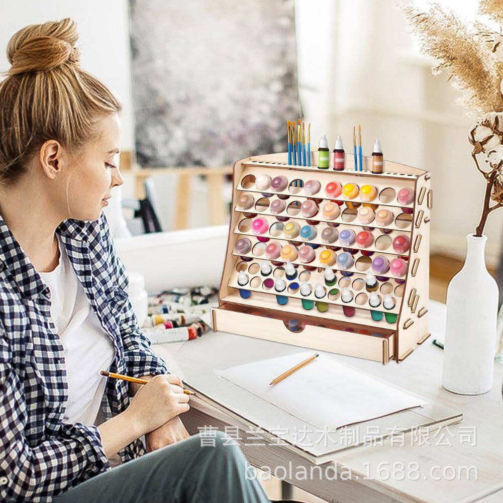 Wooden Paint Storage Box Wooden Art Student Brush Storage Rack Desktop Vertical Nail Polish Storage Rack