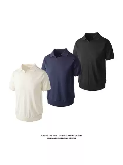 Summer Lightweight Retro Solid Color Knit Short-Sleeve Men's Old Money Style Luxury High-End Slim Fit T-Shirt Top