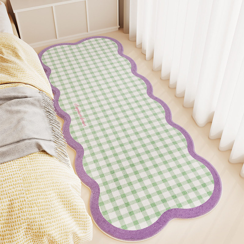 Dopamine Solid Color Checkered Faux Cashmere Skin-Friendly Comfortable Bedroom Room Bedside Blanket Thickened Cooling Stain-Resistant Bay Window Mat