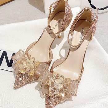 High-Heeled Sandals, Elegant Lady, Crystal Sparkling Buckle, Wedding Princess Red Bridal Shoes, Xiuhe Suit