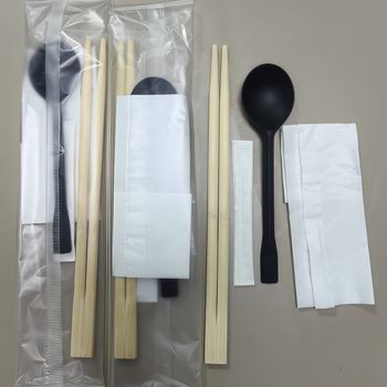 Disposable Chopsticks and Tableware Set with Frosted Packaging for Restaurant and Takeout Use, Four-Sided Sealing, Eco-Friendly Bowls and Chopsticks, Eco-Friendly Tableware
