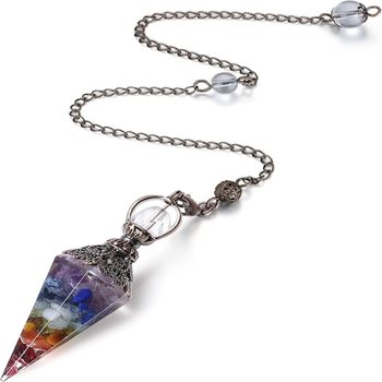 Ancient Silver Crystal Semi-precious Stone Colorful Gravel Resin Pendulum Hexagonal Cone Pendant Cross-border Supply
