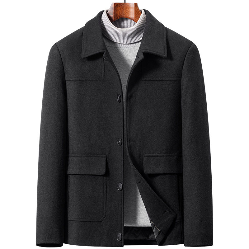 Mens Wool Blend Jacket Casual Style Lapel Collar Warm Fabric Autumn Winter Collection for Middle Aged Men
