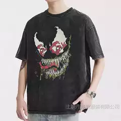 Spider-Man Spider-Man Joint Venom Cartoon Animation Flying Man American Washed Old Men's and Women's Short-sleeved T-shirts