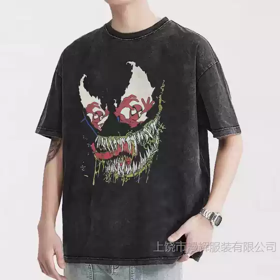 Spider-Man Spider-Man Joint Venom Cartoon Animation Flying Man American Washed Old Men's and Women's Short-sleeved T-shirts