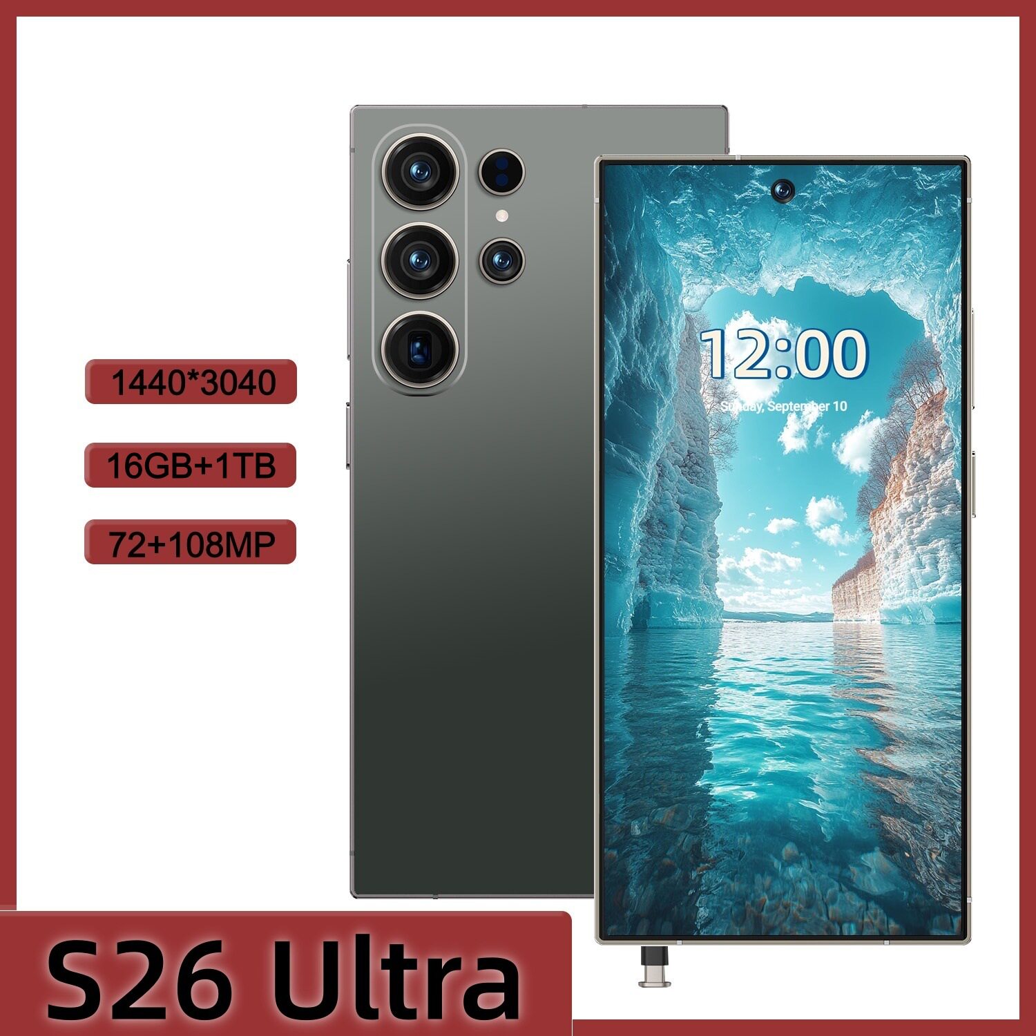 Cugo新款跨境手机S26 Ultra4G 4+64 八核6.8寸跨境智能手机安卓12