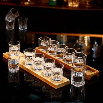 White Wine Cup Set Small Wine Cup One-off shot Cup Bullet Cup Household Hotel Glass Wine Cup Wooden Cup Holder