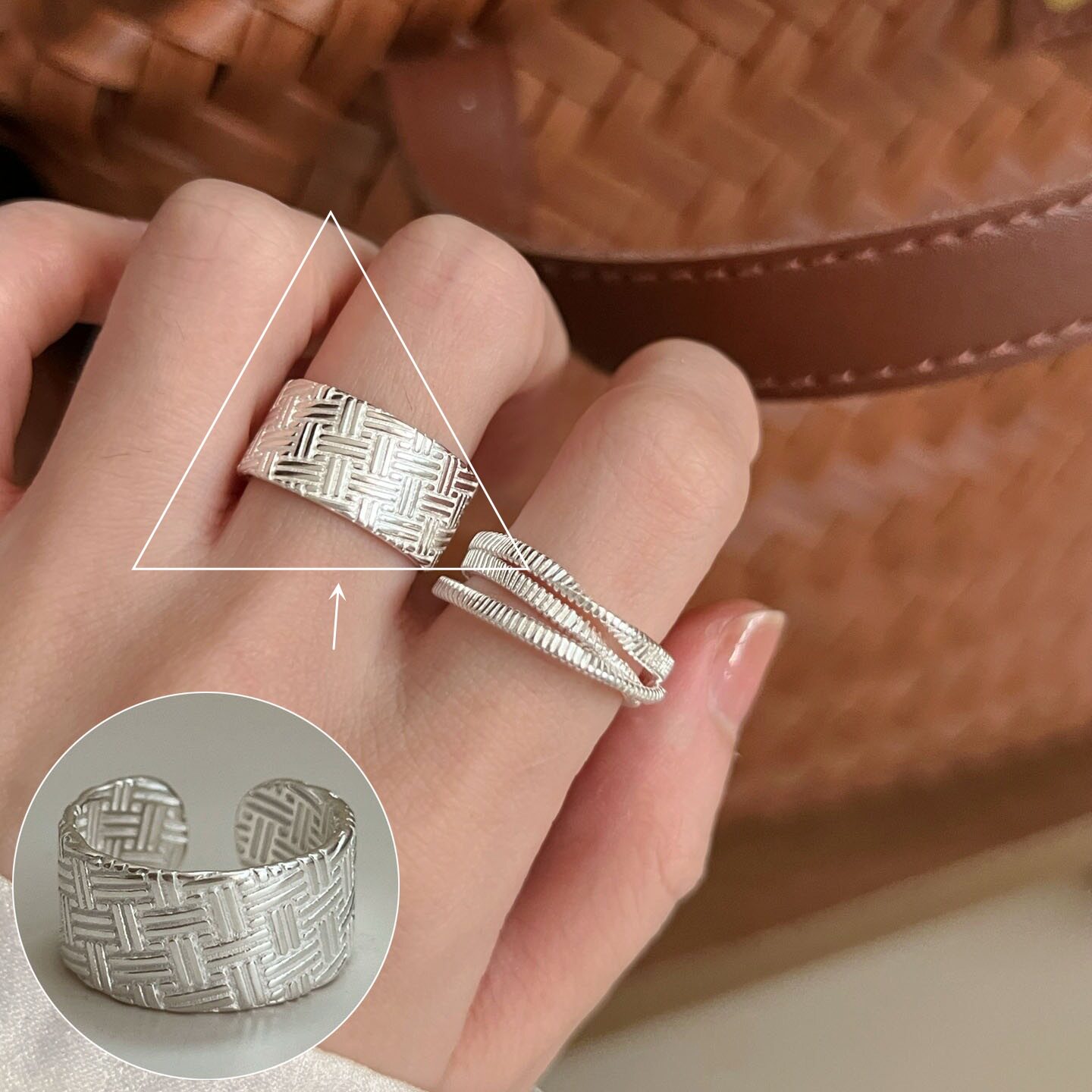 简约几何线条螺旋戒指女时尚设计感冷淡风开口指环旋涡环形食指戒