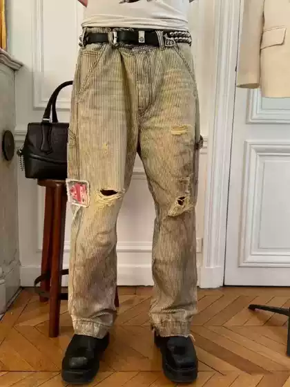 ERD Melancholy Rich Second Generation Mud Dyed Destruction Comic Paste Cahart American Casual Logging Crock Pants Old
