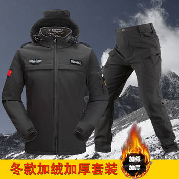 Outdoor Autumn and Winter Black Security Duty Fleece Jacket Assault Pants Warm and Thickeneded Property Security Training Outer