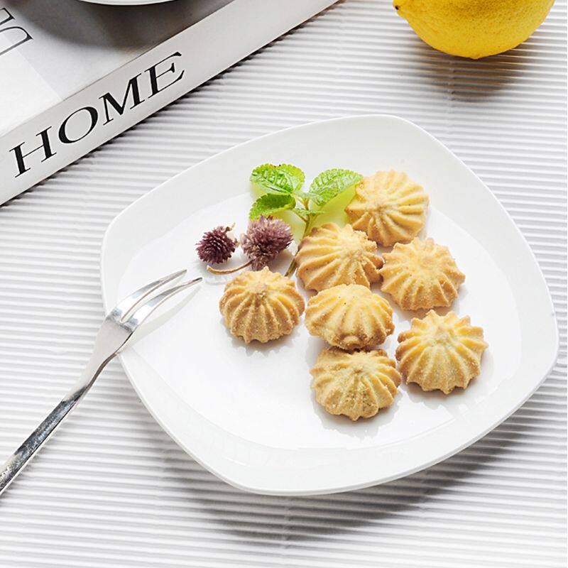 Pure white bone china square western flat plate ceramic dish cold dish steak plate geometric shallow plate household tableware dish