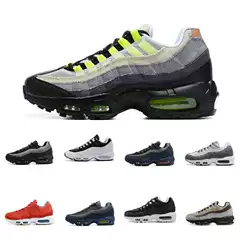 European Station Max 95 Air Cushion Shoes Reflective Shock Absorption Low-Top Running Men's Shoes Pure Black Warrior Height-Increasing Cross-Border Trade Shoes