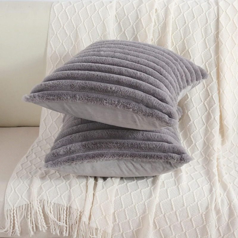 Cross-Border Amazon Imitation Rabbit Fur Solid Color Pillow Sofa Cushion Headboard Cushion Removable and Washable Pillowcase