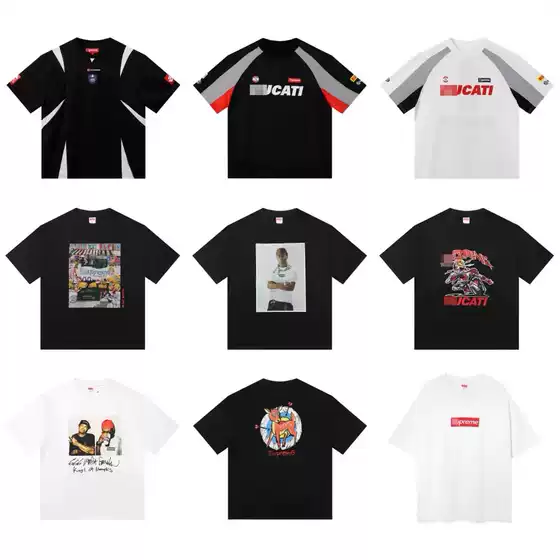 American-Style Trendy Brand 24Ss Quick-Dry Fabric Jersey Street-Style Boxy Short Milan Cross Round-Neck Short-Sleeve T-Shirt