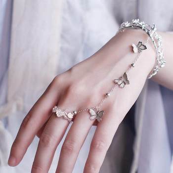 Hanfu Bracelet Ring One-piece Chinese Antique Bracelet Tassel Palace Bell Vintage Opening Fairy Bride Hand Accessories