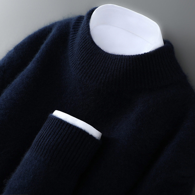 羊毛衫男士100纯羊毛套头半高领毛衣秋冬新款宽松针织打底羊绒衫