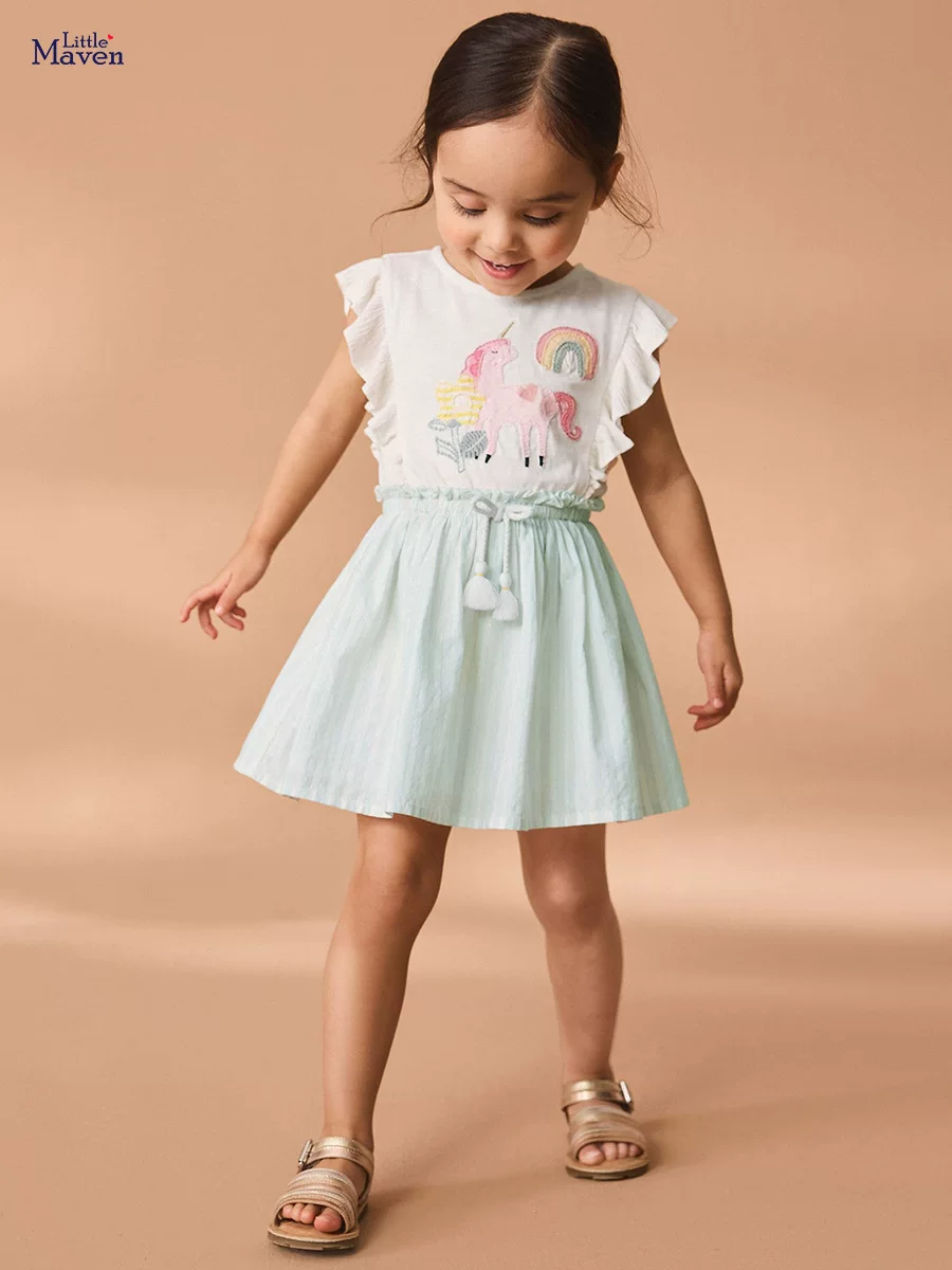 Girls' Short-sleeve Dress, Cute Baby Kids' Skirt, Cotton Kids' Dress